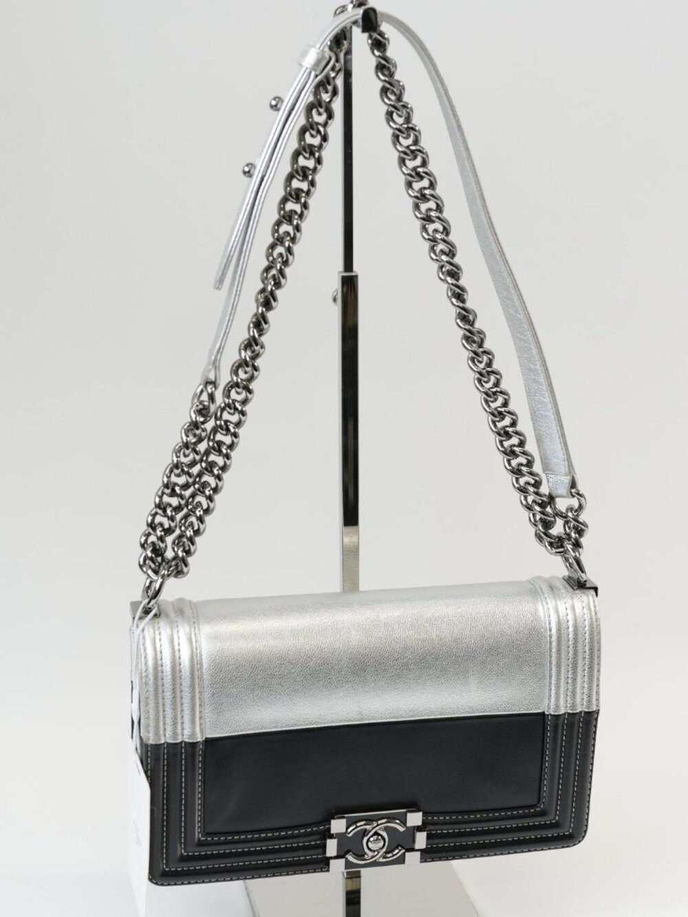 Chanel Medium Bicolor Boy Black Shoulder Bag